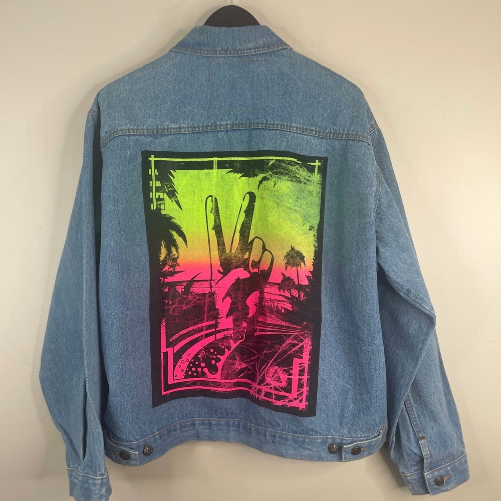 Vintage 90s Streetwear‎ Denim Jacket XXL Urban Skater Peace Sign Graphic Grunge